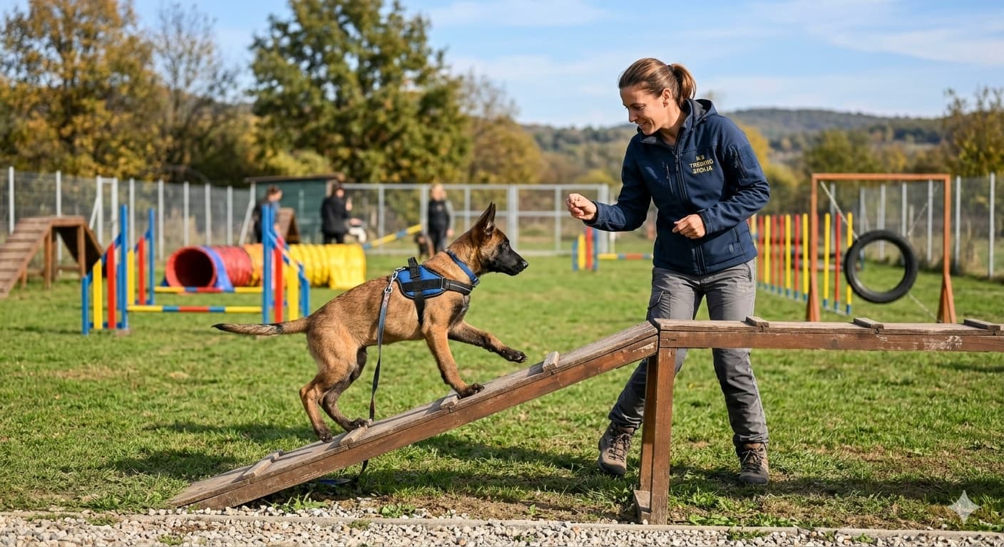 Dresura šteneta malinoe na poligonu