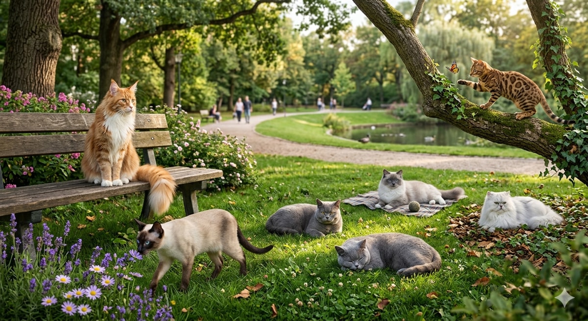 Nekoliko mačaka uživa u parku